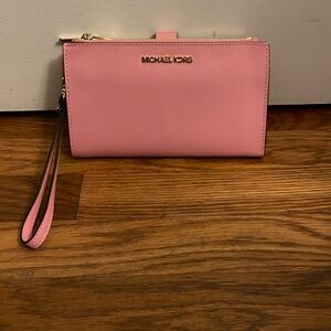 Michael Kors Jet Set Travel Double Zip Wristlet Wallet (Carnation)